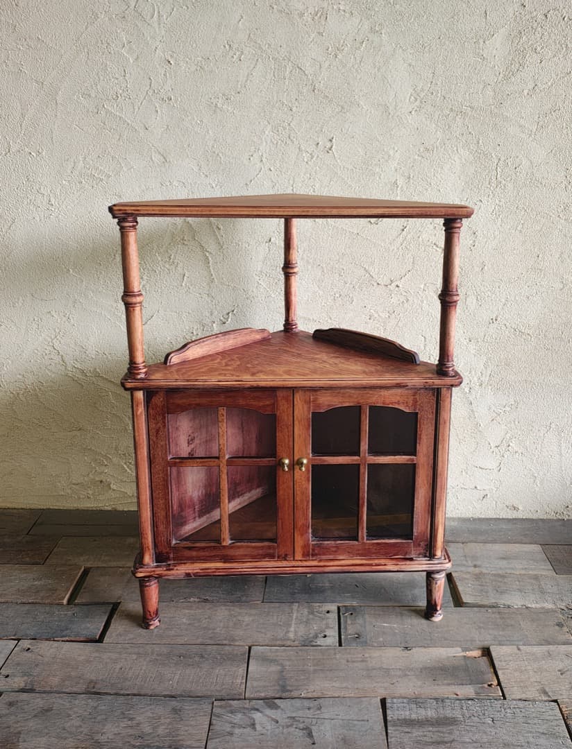 木製ブラウンキャビネット コーナーキャビネット　ビンテージ M0186