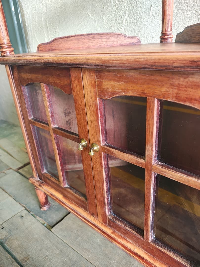 木製ブラウンキャビネット コーナーキャビネット　ビンテージ M0186