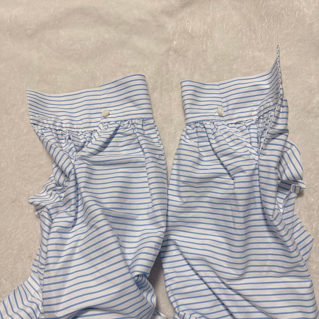 ANAYI アナイ コットン袖レースフリルブラウス ブルー 青 ホワイト 白