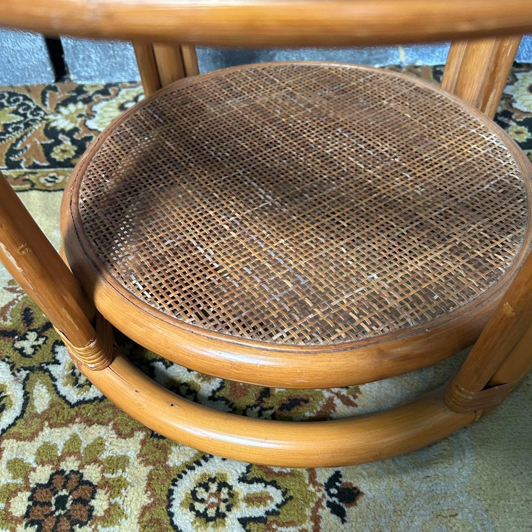 ꧁籐家具꧂回転式ラタン高座椅子&ガラステーブルセット アーム チェア クッション