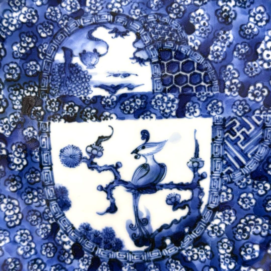 未使用保管✨清水焼 加藤利昌作 青華梅小紋鳳凰 6号皿 1枚 ✨中皿 京焼 皿