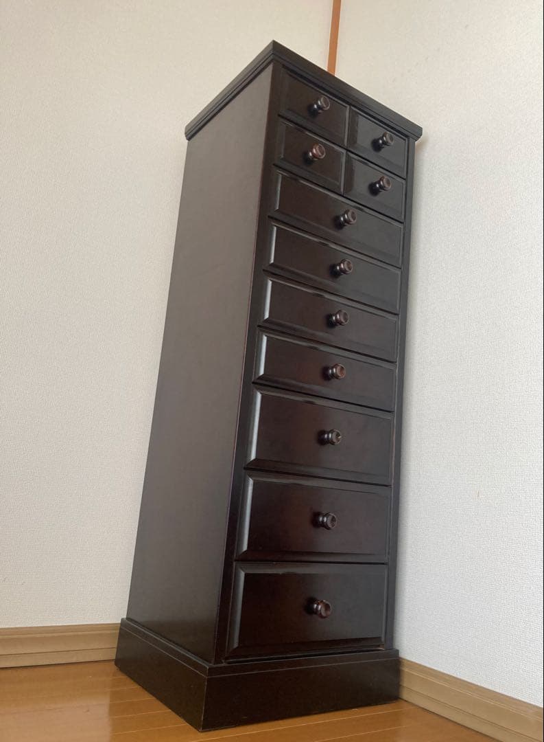 ダークブラウン木製チェスト 11引き出し