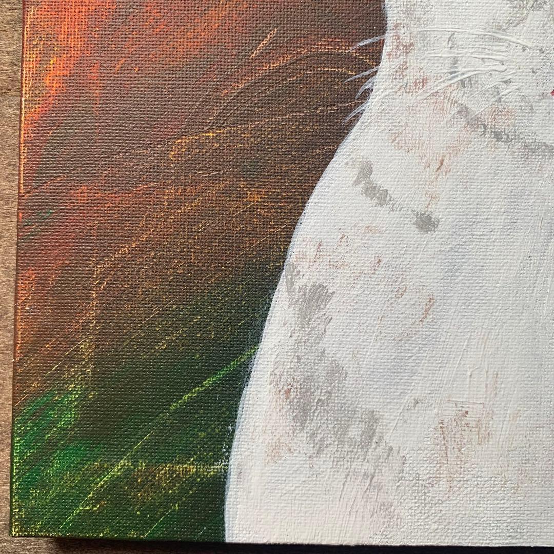 【アクリル画】幸せを運ぶ猫【絵画】白猫、オッドアイ