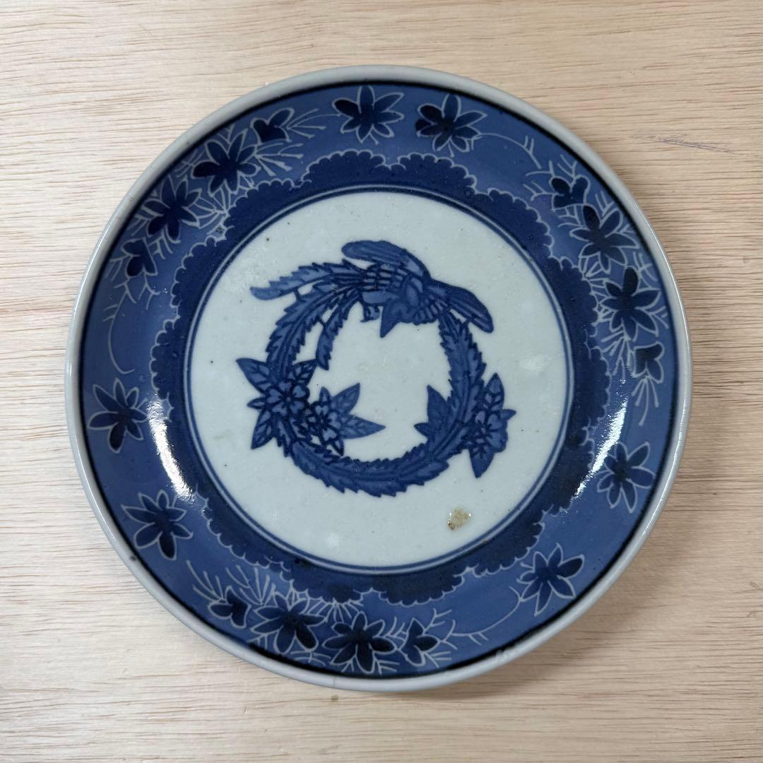 古伊万里 染付 こんにゃく印判 六寸皿 中皿 江戸時代 蒟蒻印判 古美術 骨董