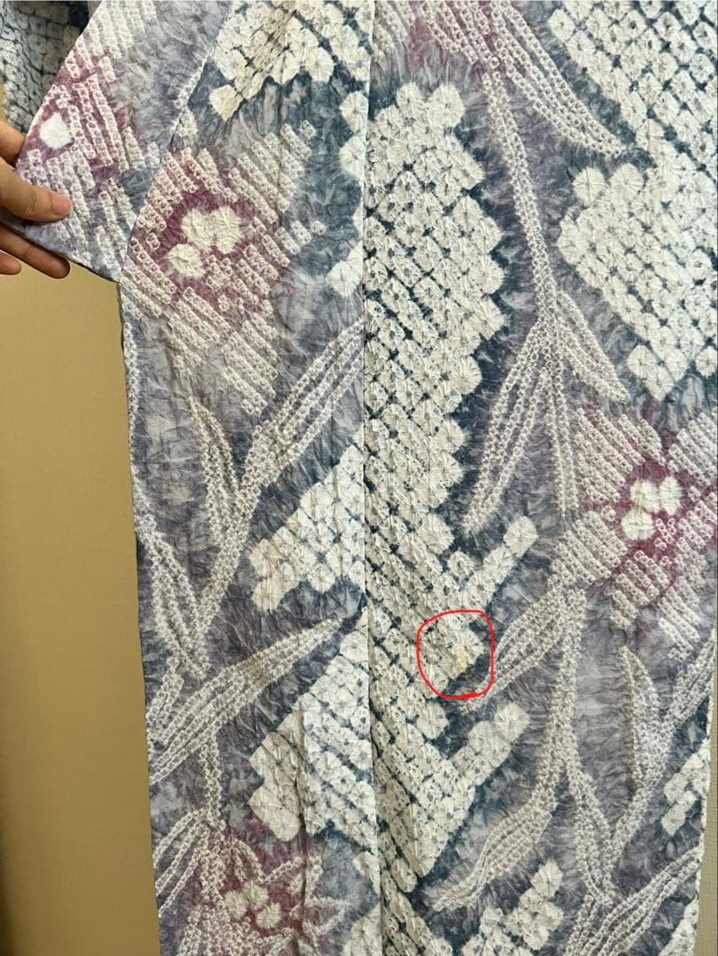 絞り浴衣 淡いカラー浴衣 白に淡い赤紫、淡いブルー 帯セット