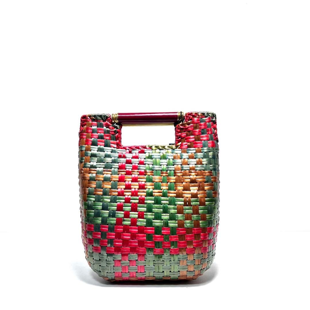 【美品】RODO ITALY ロド/ラタン 編込み/マルチカラー/ハンドバッグ