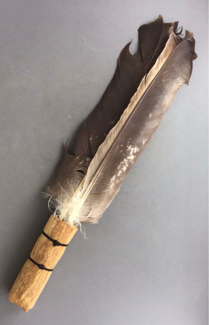 茶道具　羽箒(孔雀羽入り) 紙箱(修復歴あり、紙箱劣化有)　S21HB
