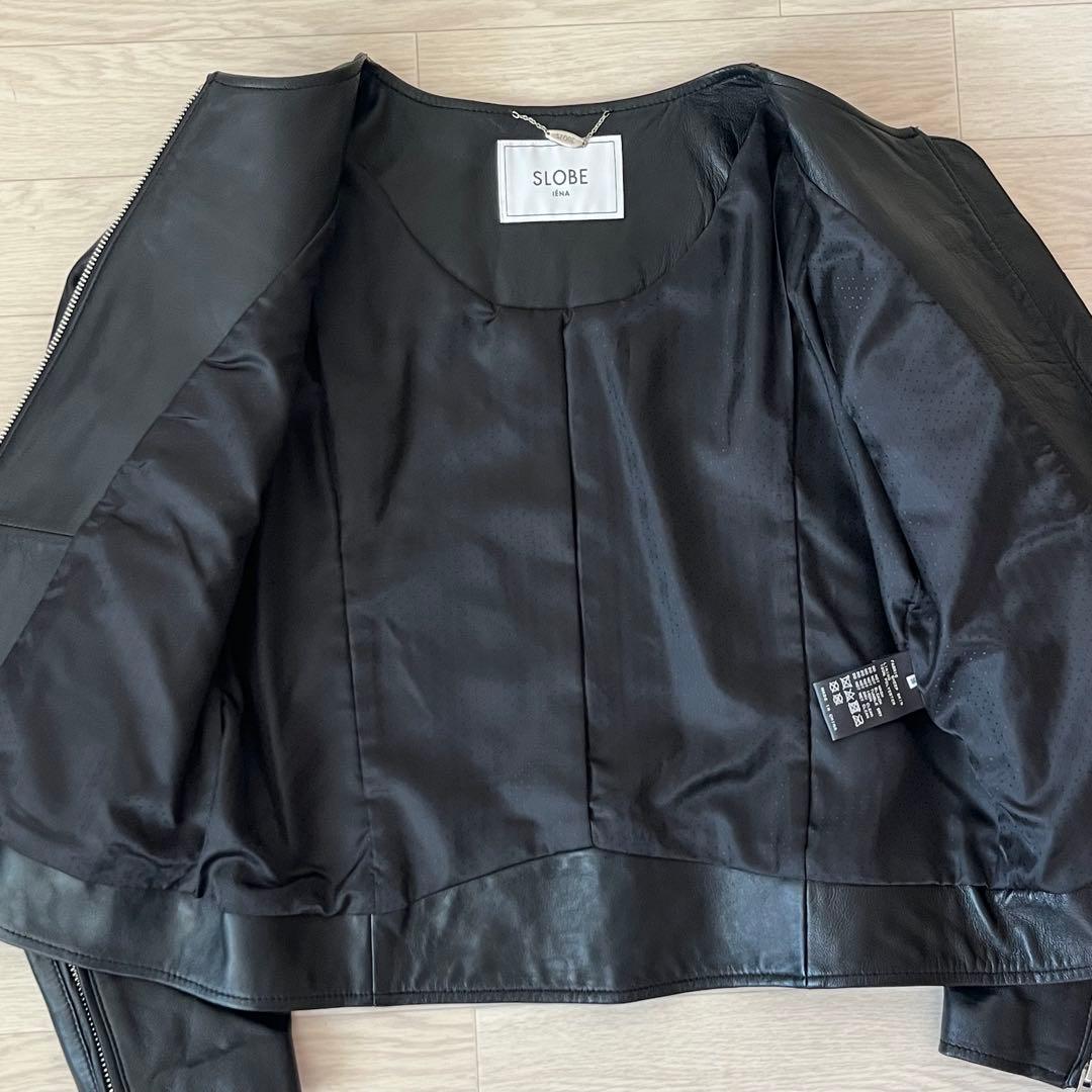 美品 SLOBE IENA ノーカラーライダースジャケット 羊革 サイズ38 冬