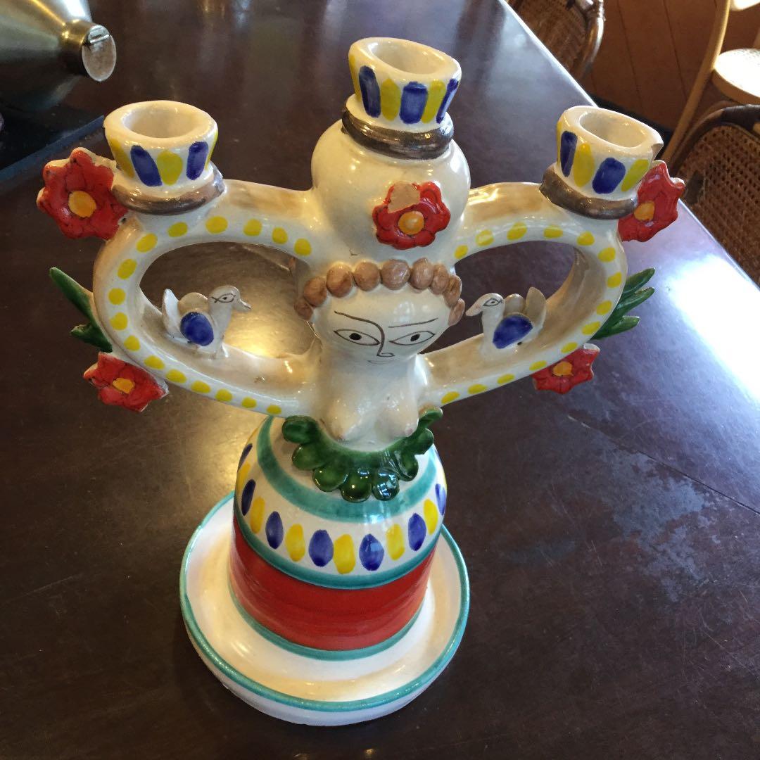 デシモーネ     陶器製3本燭台　イタリア/ベネチアにて購入