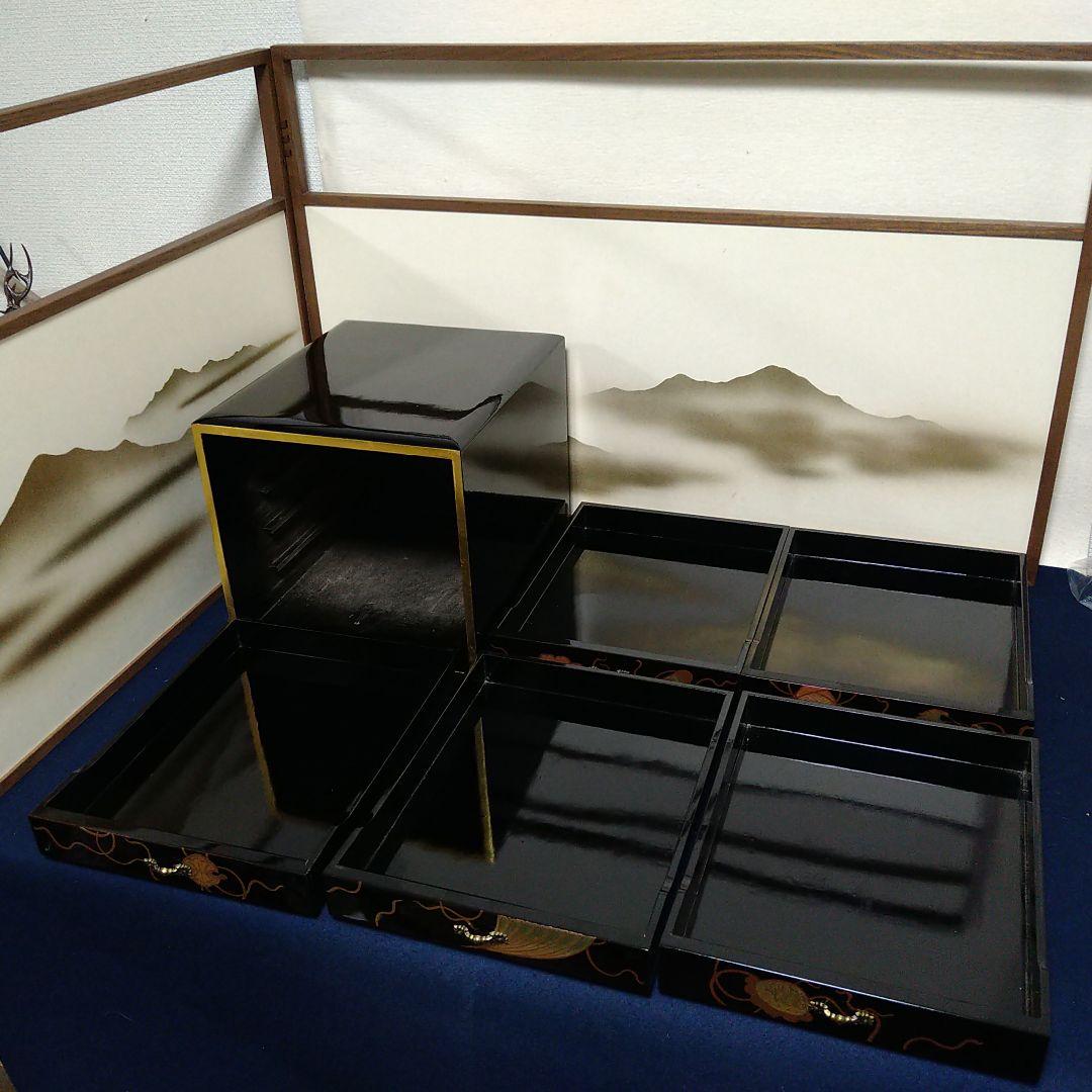 A846 輪島塗 蒔絵 五段引き出し 小箪笥 黒漆箱 仏具 経箱 五帖 経箱