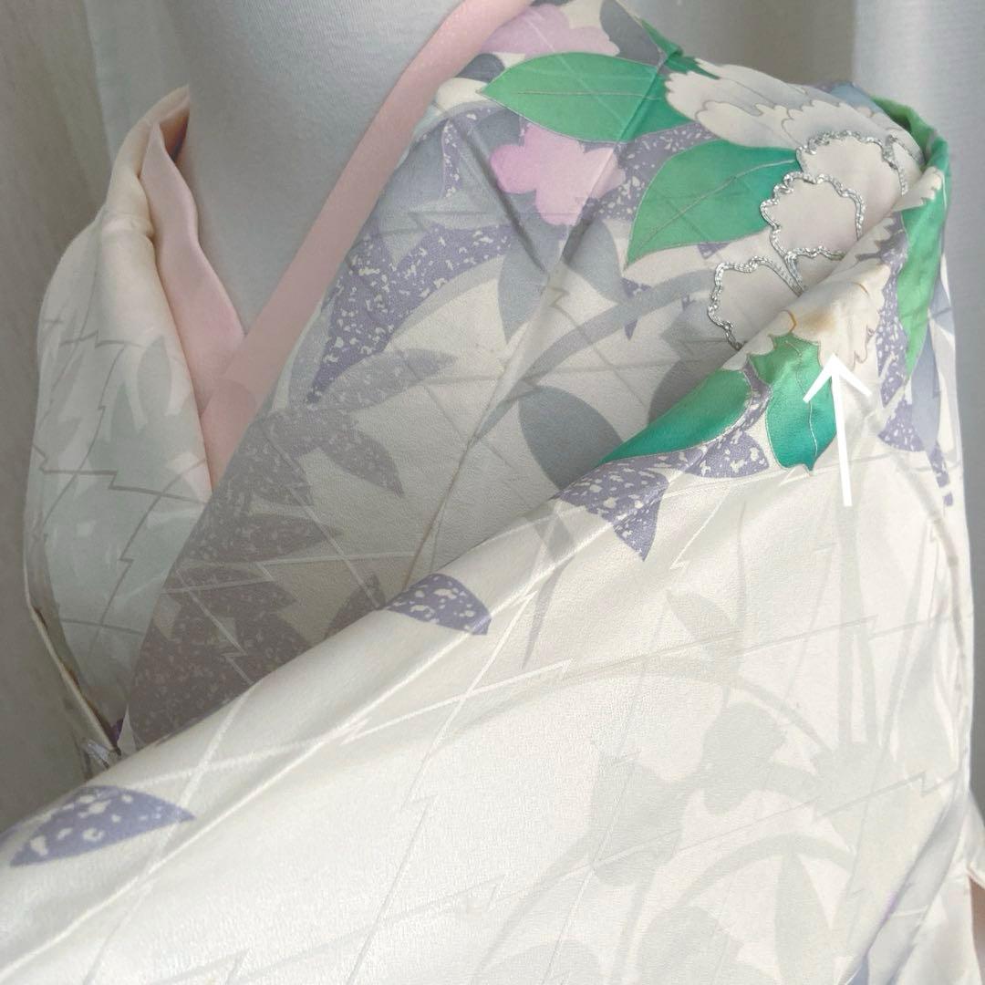 ＊振袖セット＊ 銀駒刺繍　牡丹花文　　　 　リメイク・練習用