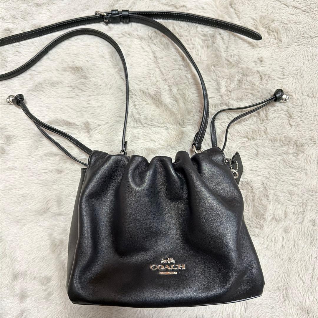 COACH 巾着 ショルダーバッグ ブラック レザー