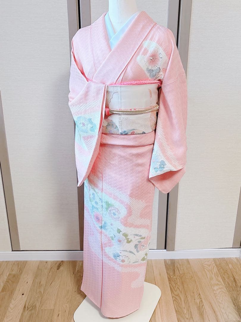 20日まで　訪問着　フルセット　辻が花　裄66 卒業式入学式M L 袋帯　ピンク