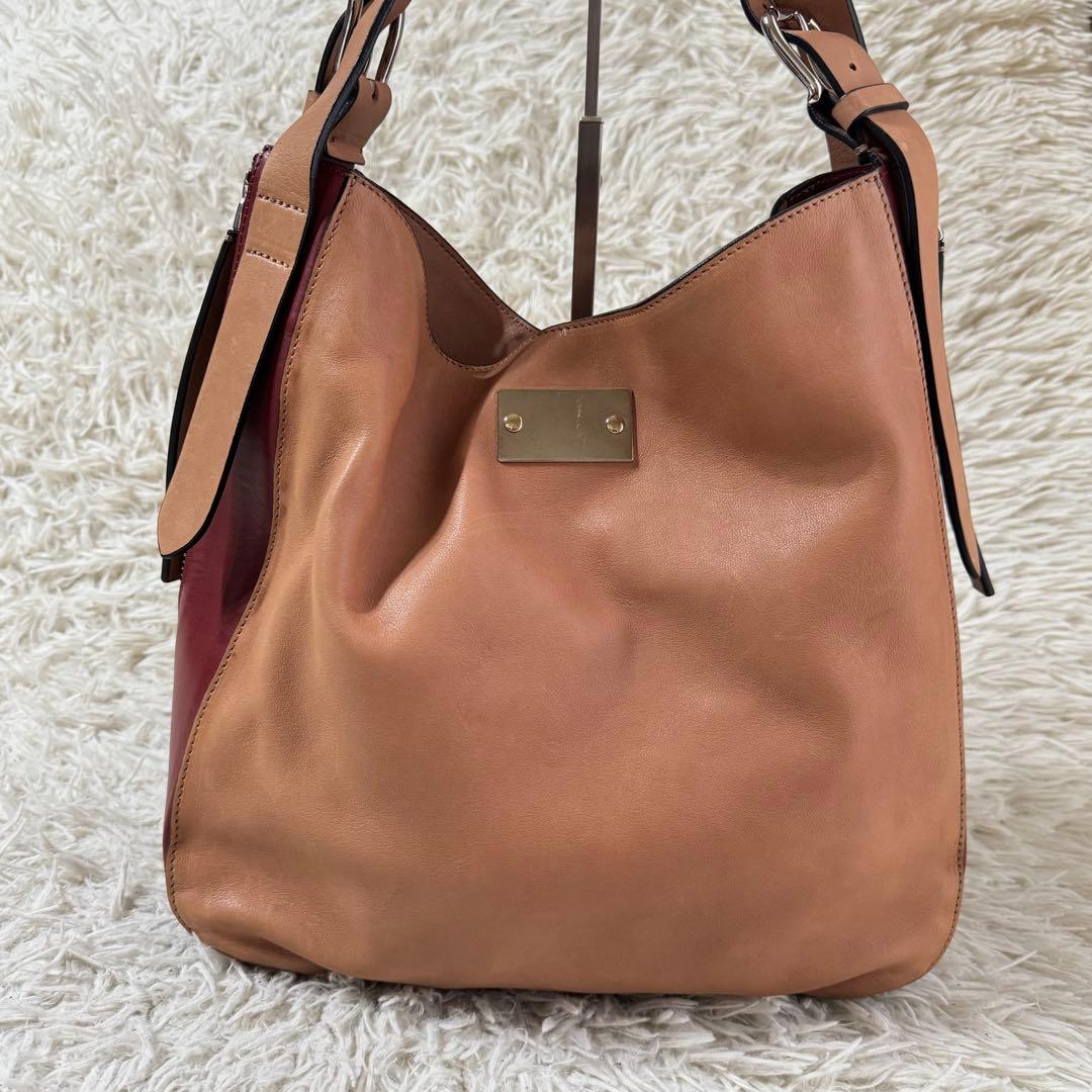 マルニ　バイカラー　ホーボー　レザー　ショルダー　バッグ　ポーチ付　ブラウン