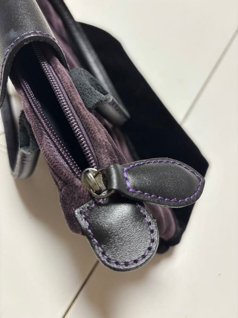 ロンシャン ル プリアージュ ベロアハンドバッグ ブラック×パープル バイカラー