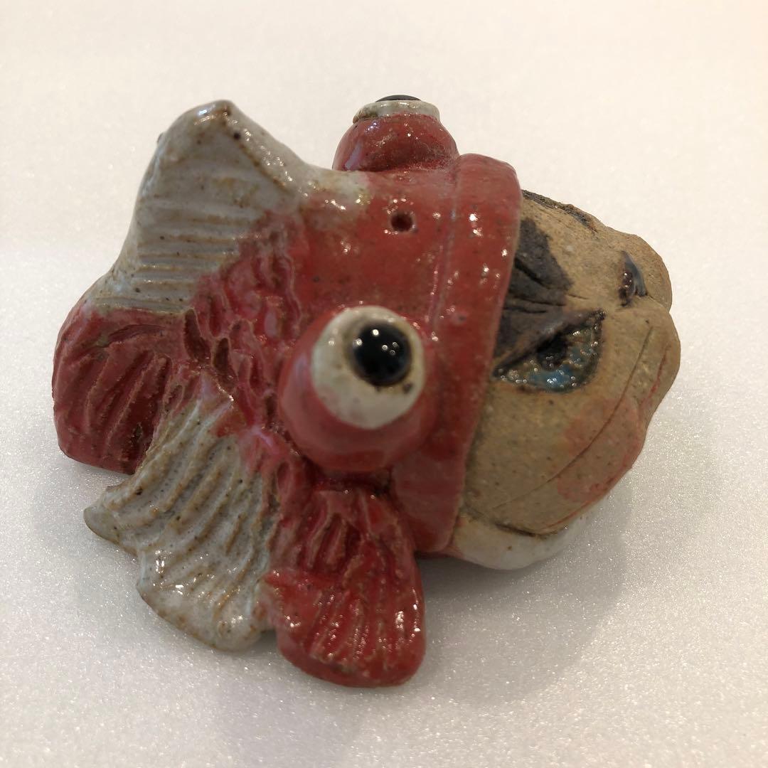 【新品】人気作家 岡村洋子 猫かぶりシリーズ 金魚 赤 置物 焼き物