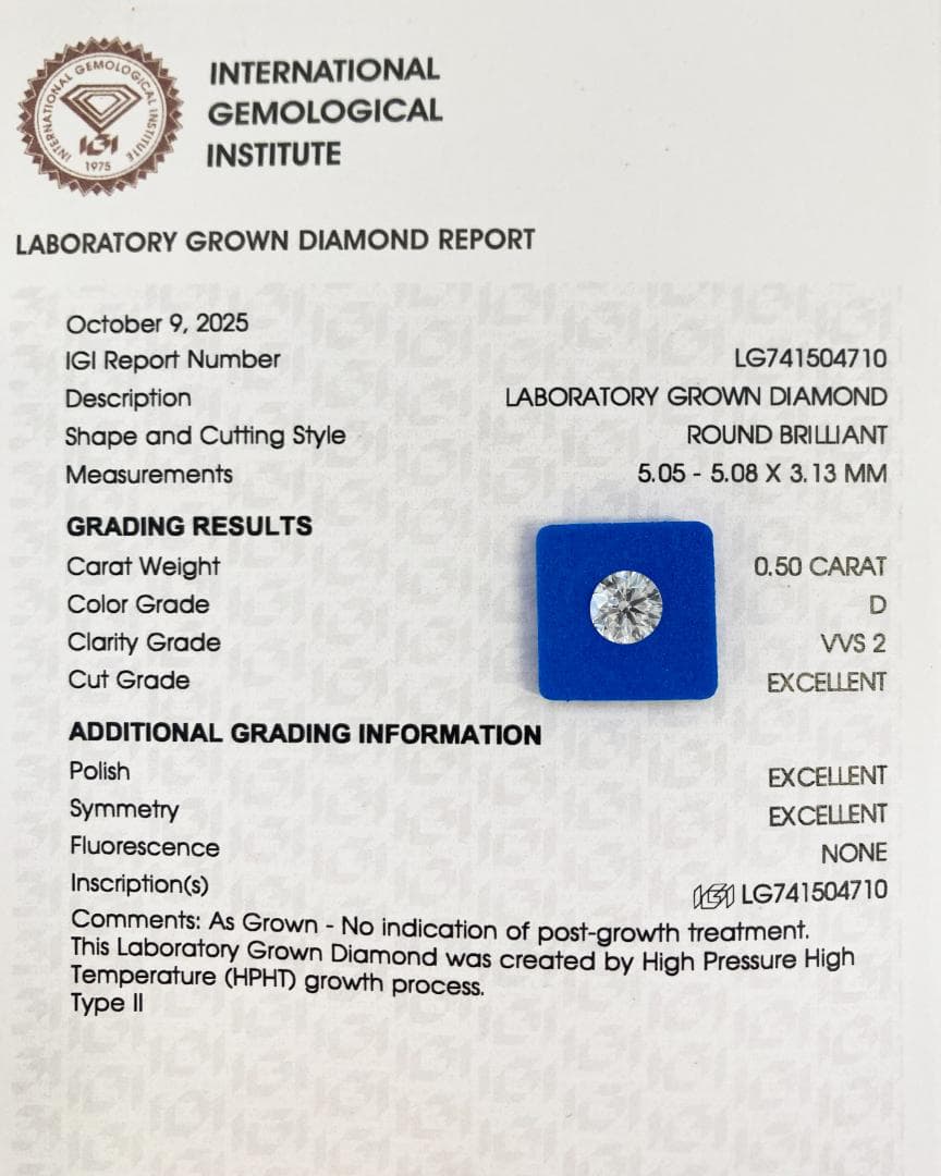 ユ*ノ様 ダイヤモンド0.50ct Ｄカラー VVS2 EX3 IGI鑑別書｜ラ
