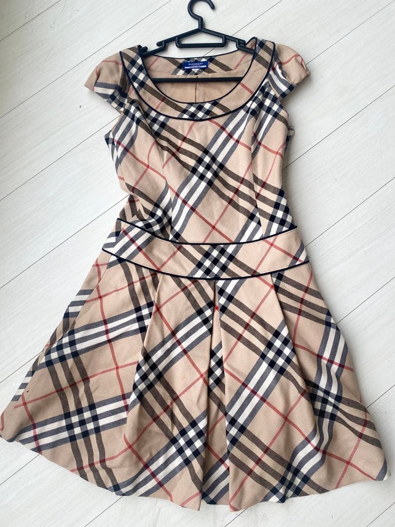 希少 バーバリー・ブルーレーベル ノバチェック美ラインワンピース 38