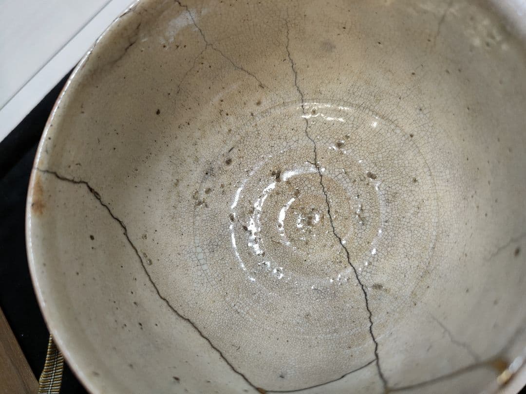 李朝大茶碗 未使用品粉引茶碗 骨董品　金直し