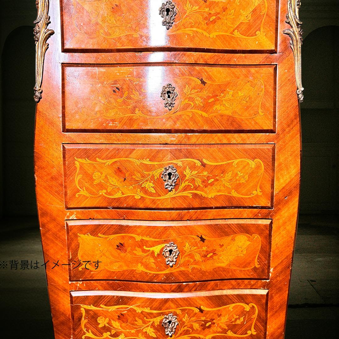 送料無料 ウルグアイ 象嵌 ６段 タンス チェスト 猫脚 鍵付 アンティーク ②