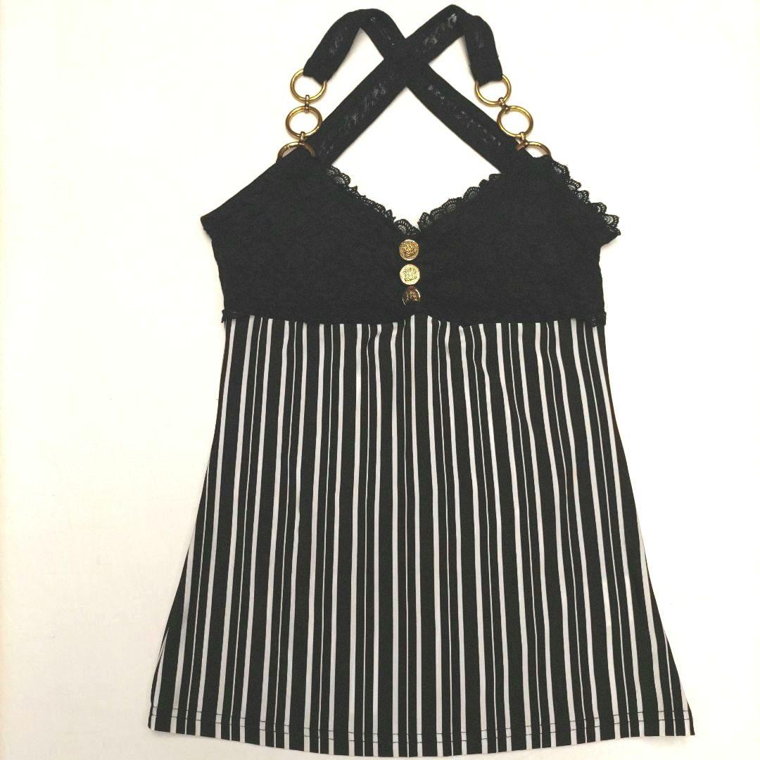そ*ン様 d.i.a ダイヤ キャミソール レース ストライプ 背中あき 黒 ギ