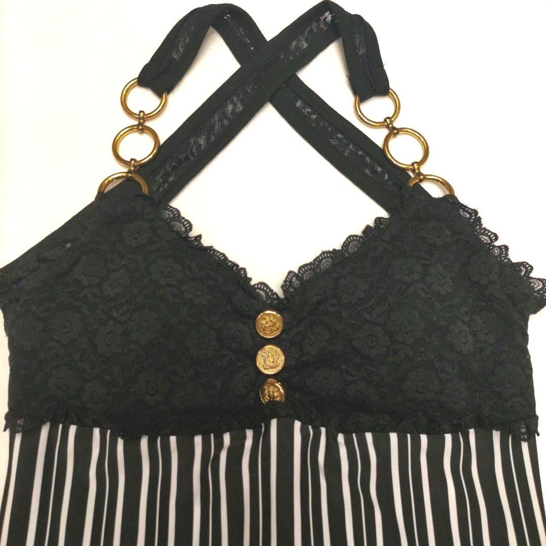 そ*ン様 d.i.a ダイヤ キャミソール レース ストライプ 背中あき 黒 ギ