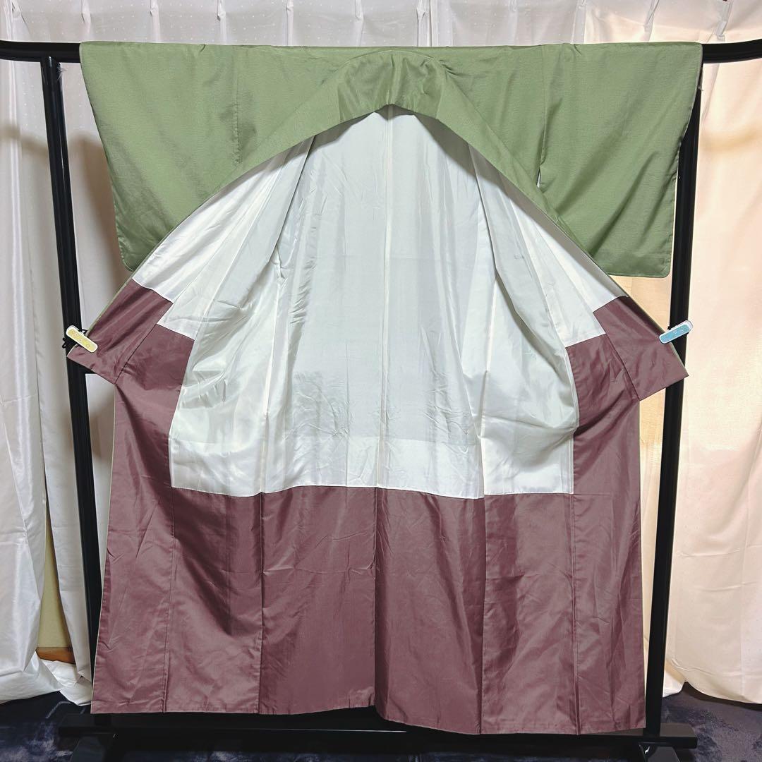 た*う様 未使用　作家　美品　袷　正絹　紋付き　色無地　フルセット　4点　西陣唐