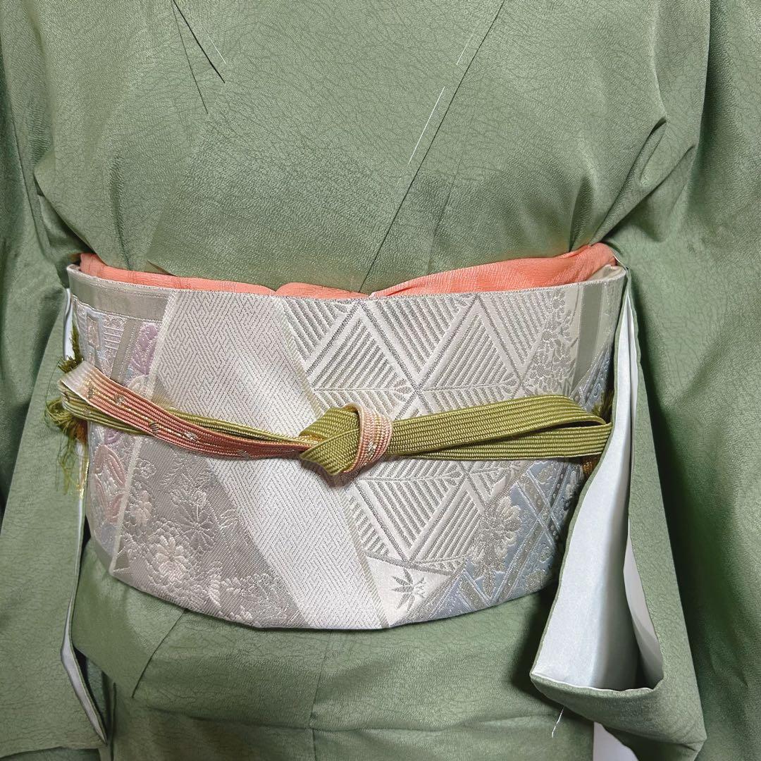 た*う様 未使用　作家　美品　袷　正絹　紋付き　色無地　フルセット　4点　西陣唐