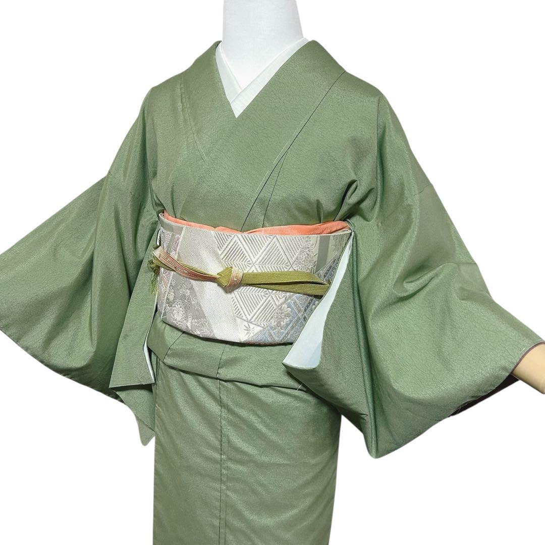 た*う様 未使用　作家　美品　袷　正絹　紋付き　色無地　フルセット　4点　西陣唐