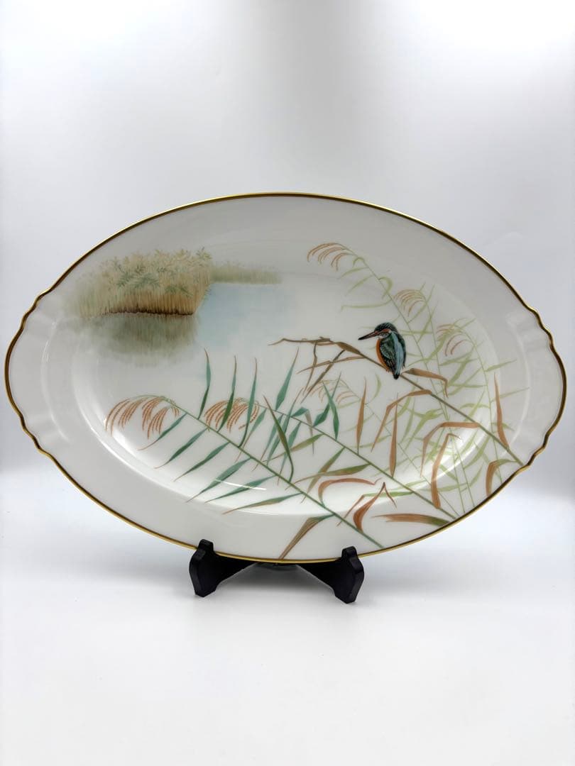 未使用保管品　大倉陶園　川蝉風景画　飾皿「水澄む」　47.7cmプレート