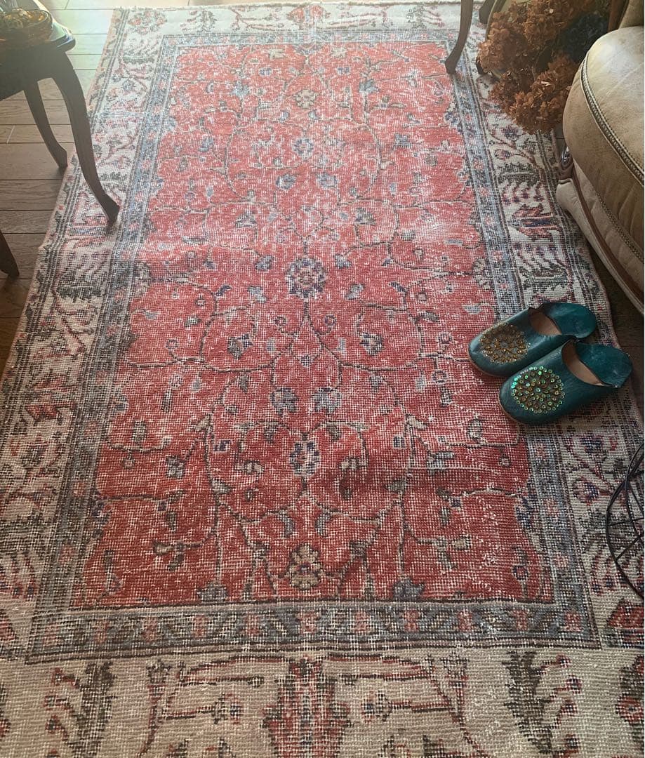 Mao　トルコラグ　シャビーレッド 194×112 トルコヴィンテージラグ