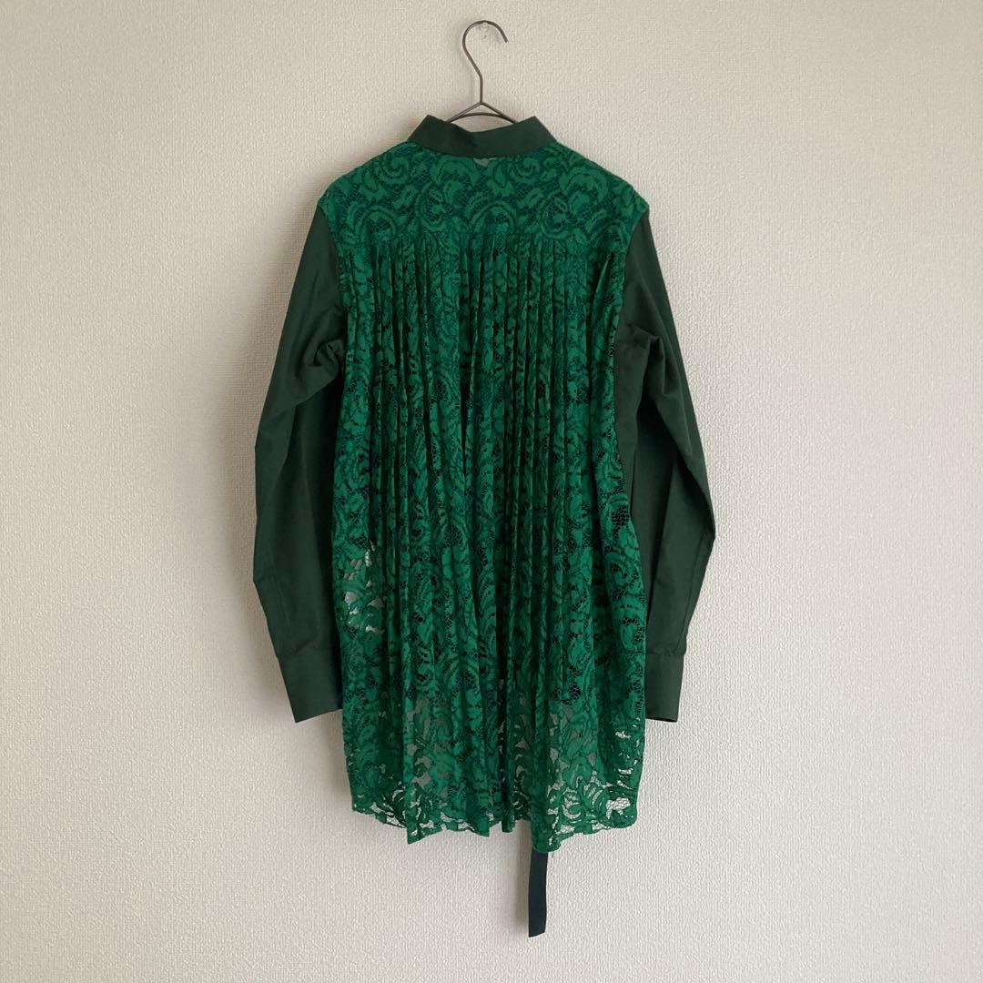【ほぼ新品】2 M サイズ sacai ダークグリーン レース付き長袖シャツ