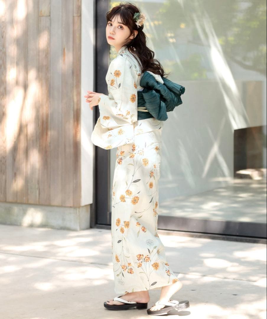 Dita ディータ 浴衣5点セット 浴衣 兵児帯 下駄 着付け本 腰ひも 黄色