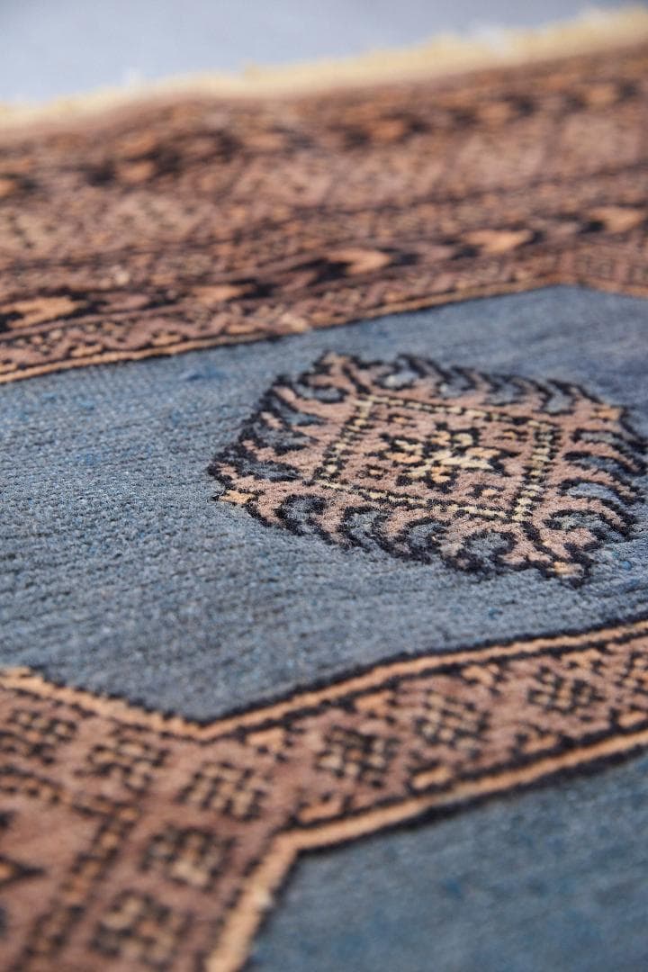 ヴィンテージラグ　トライバルラグ　ラホール産（119×76cm）青　茶　グレー