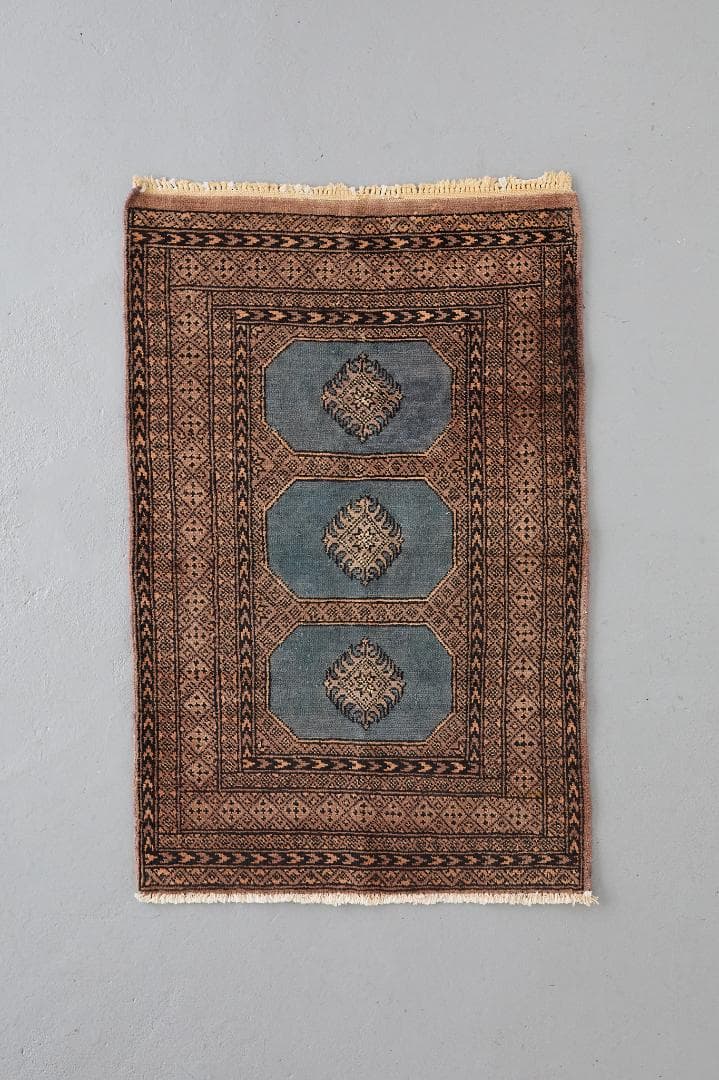 ヴィンテージラグ　トライバルラグ　ラホール産（119×76cm）青　茶　グレー