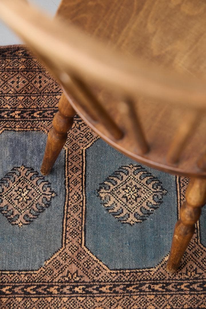 ヴィンテージラグ　トライバルラグ　ラホール産（119×76cm）青　茶　グレー