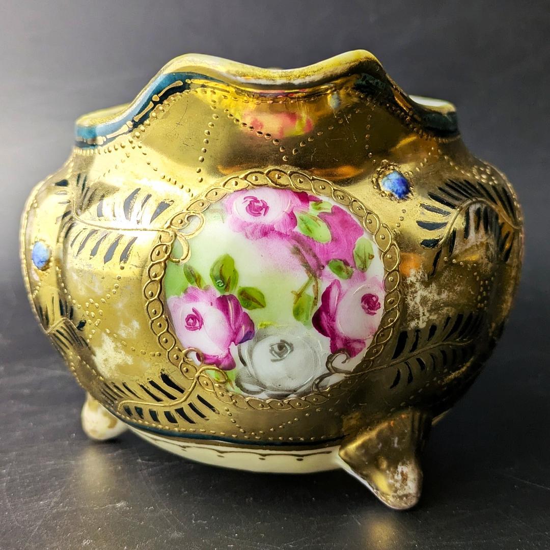 豪華金彩アールヌーボー 薔薇唐草模様 茶壷＆糖器セット 手彩金盛上 ニッポン