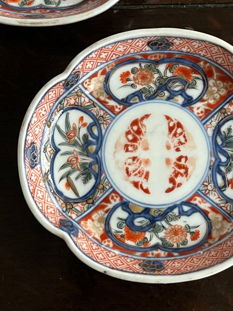 最上手　希少　古伊万里　江戸中期享保〜宝暦年間　豆皿　三枚揃　木瓜形　蝶菊水仙