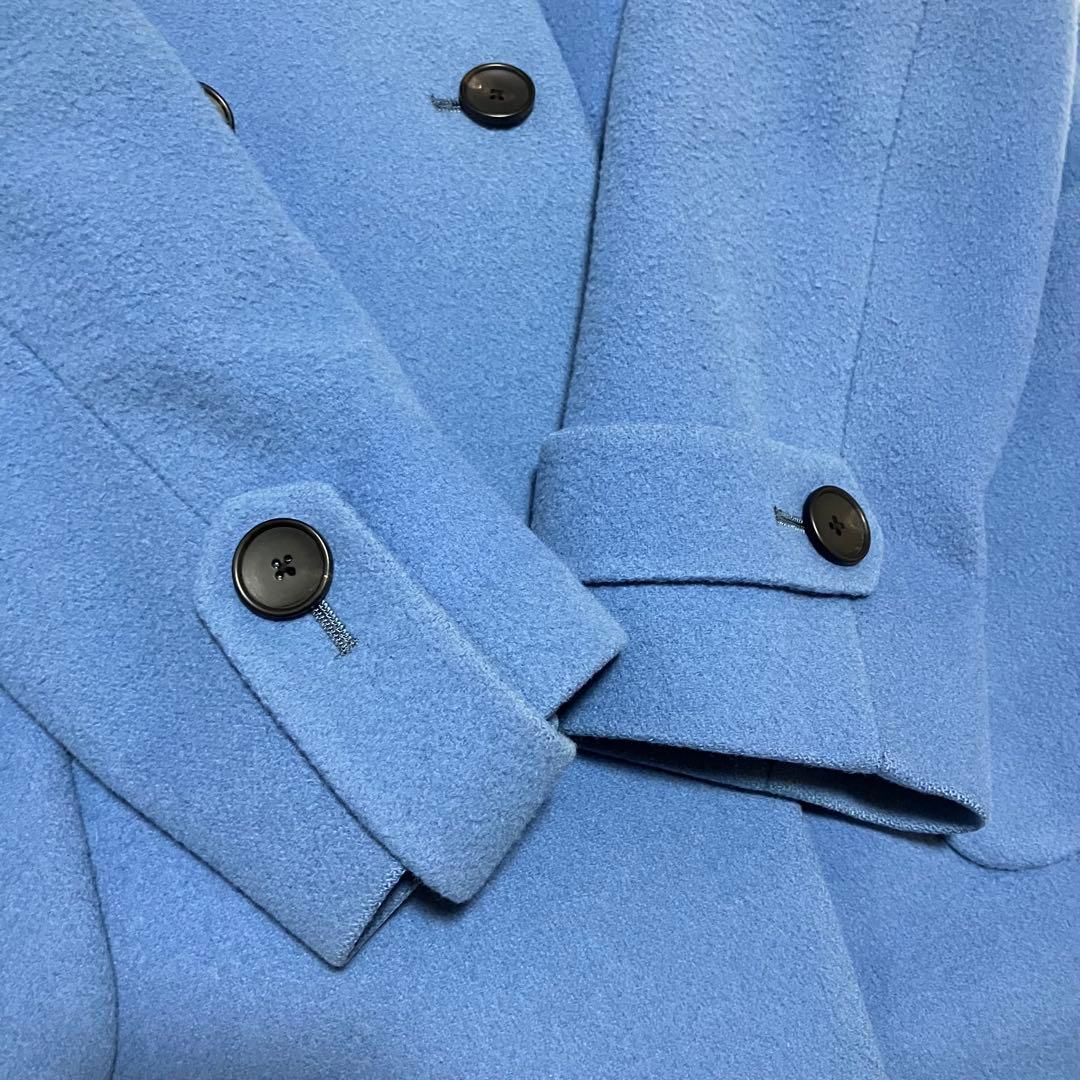 【美品】ピーエスポールスミス ウールコート マルチカラー フード 水色 40