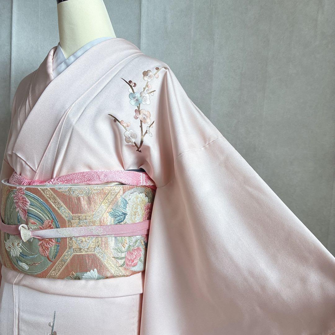 訪問着　フルセット　着物　正絹　入学式　繊細な花刺繍　淡彩の華　薄桃色　J10