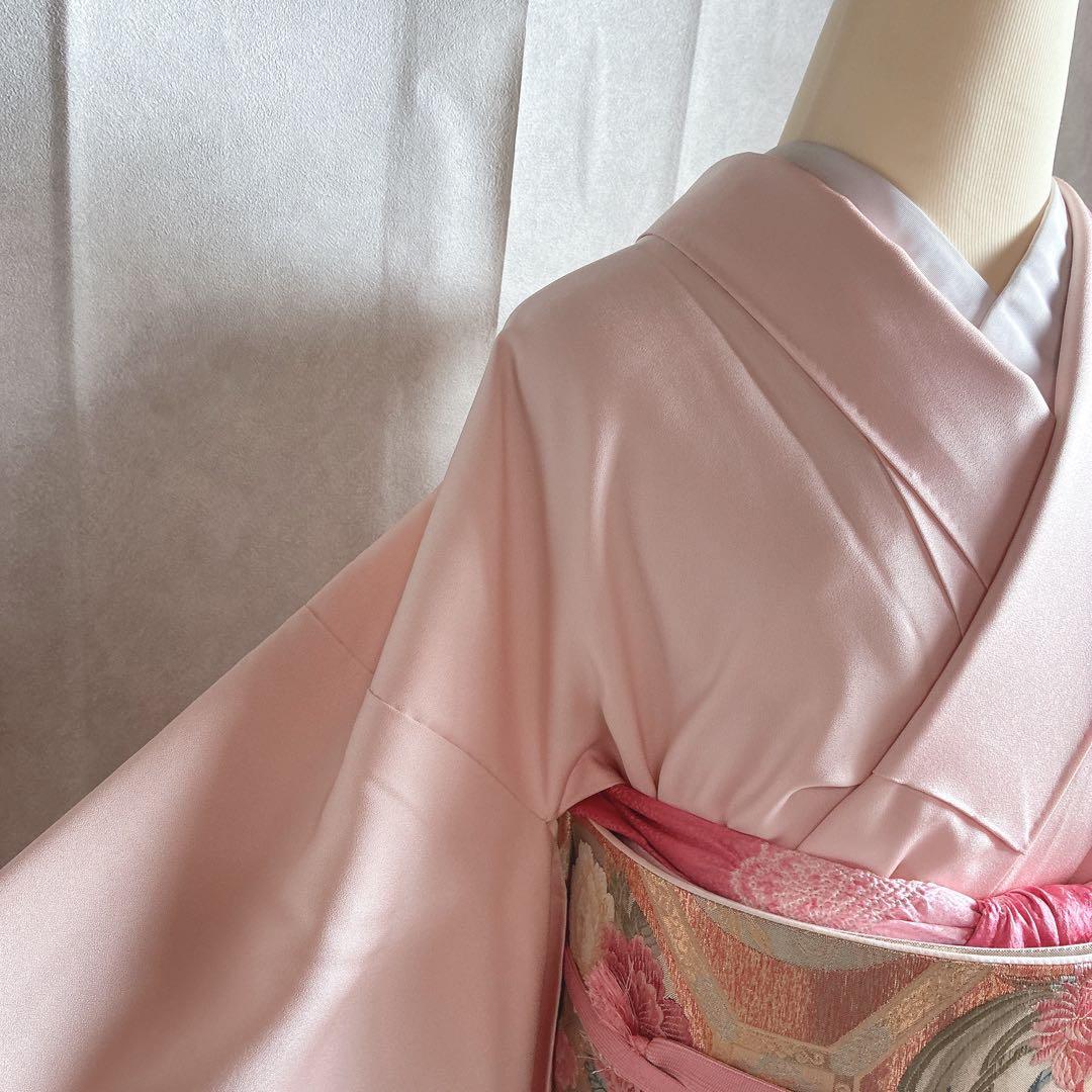 訪問着　フルセット　着物　正絹　入学式　繊細な花刺繍　淡彩の華　薄桃色　J10