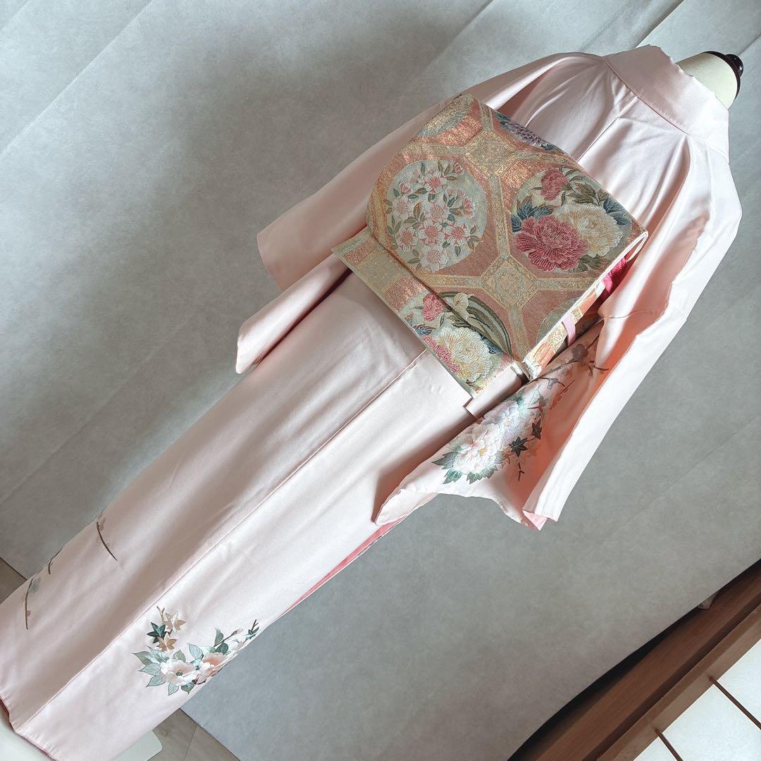 訪問着　フルセット　着物　正絹　入学式　繊細な花刺繍　淡彩の華　薄桃色　J10
