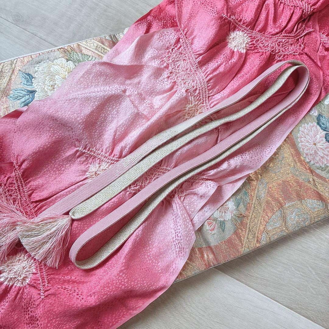 訪問着　フルセット　着物　正絹　入学式　繊細な花刺繍　淡彩の華　薄桃色　J10