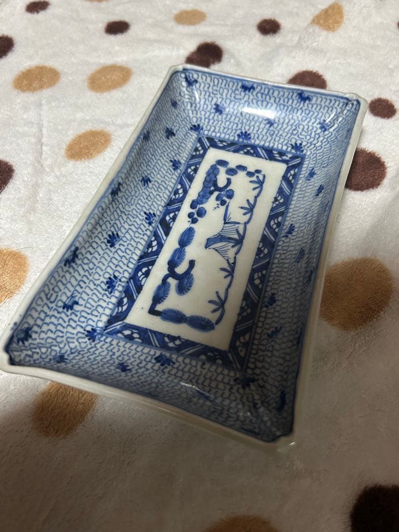 古伊万里　微塵唐草文　長皿　 大明成化年製