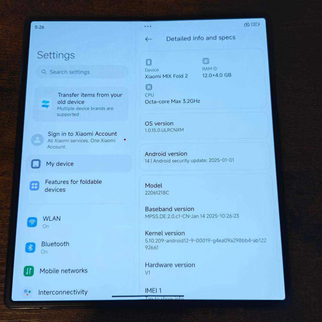 Xiaomi MIX Fold2 メモリ12GB ストレージ256GB