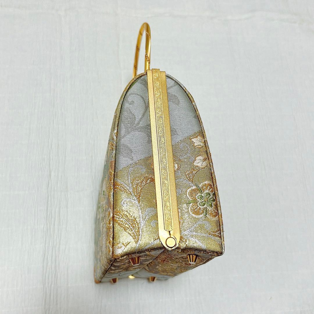 神田胡蝶　和装バッグ　フォーマル　正絹帯地　金銀糸　ゴールド