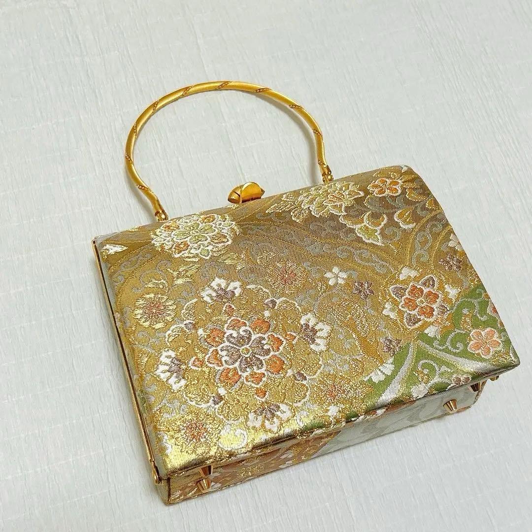 神田胡蝶　和装バッグ　フォーマル　正絹帯地　金銀糸　ゴールド