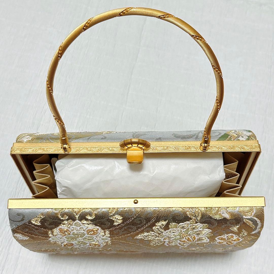 神田胡蝶　和装バッグ　フォーマル　正絹帯地　金銀糸　ゴールド