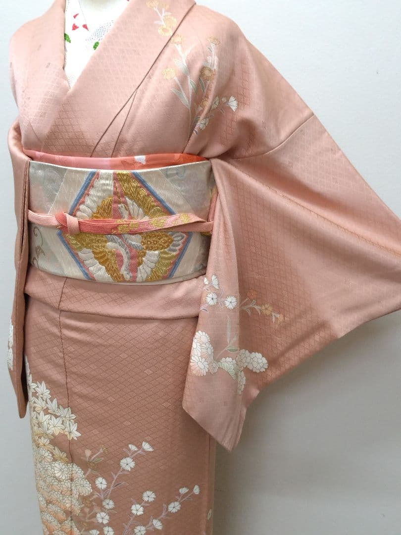 797　半額セール　正絹　作家もの　ダークピンク系　一つ紋　訪問着　4点セット