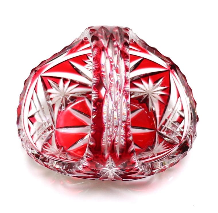 オールド・バカラ ディアマン・ピエーリー 赤色被せ装飾 バスケット アンティーク